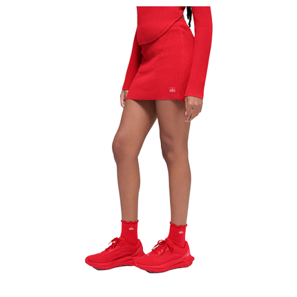 alo Women's Denim Knit High-Waist Skirt Bright Red