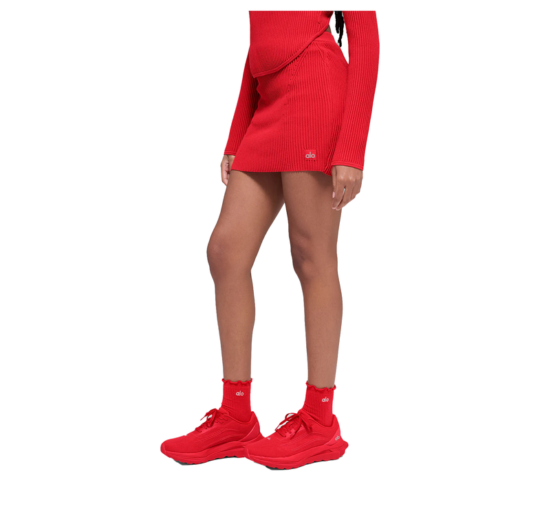 alo Women's Denim Knit High-Waist Skirt Bright Red