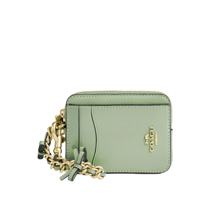 Coach Women's Zip Card Case With Bows Gold/Light Pistachio
