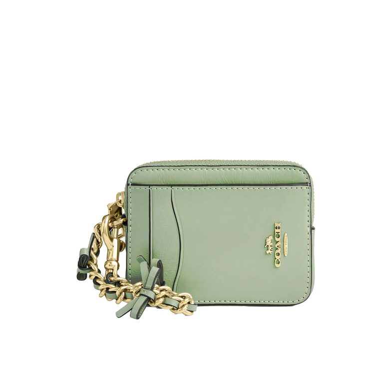 Coach Women's Zip Card Case With Bows Gold/Light Pistachio