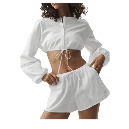 alo Women's Cotton Cropped Real Deal Long Sleeve White