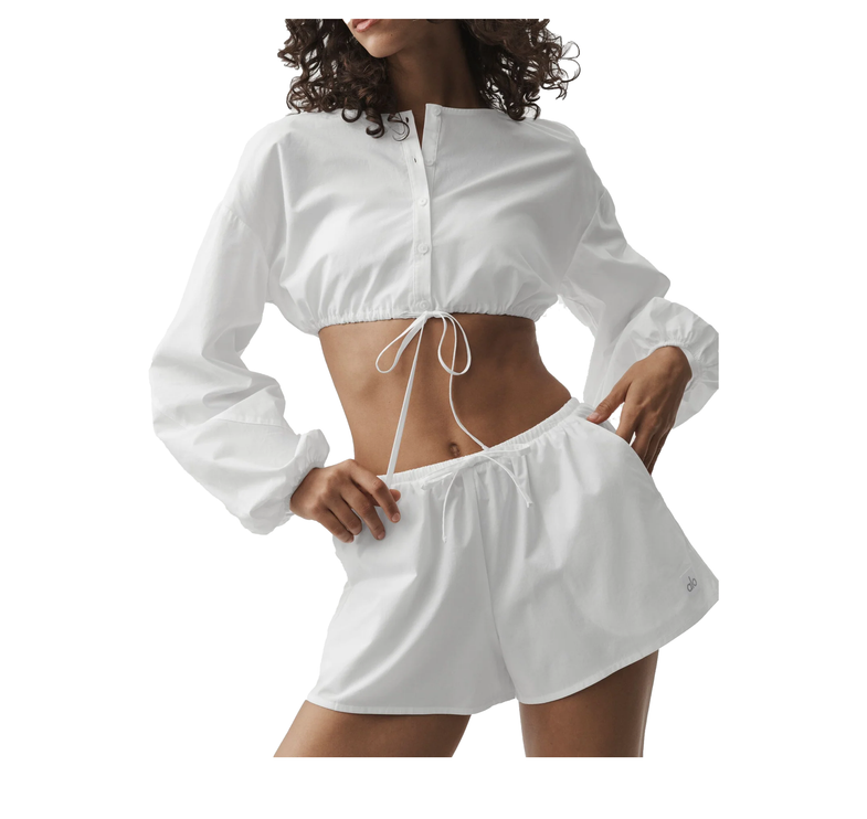 alo Women's Cotton Cropped Real Deal Long Sleeve White