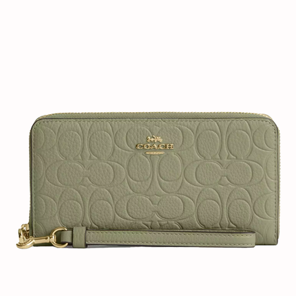 Coach Women's Long Zip Around Wallet In Signature Leather Gold/Pistachio