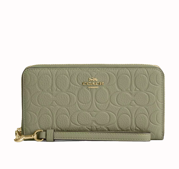Coach Women's Long Zip Around Wallet In Signature Leather Gold/Pistachio