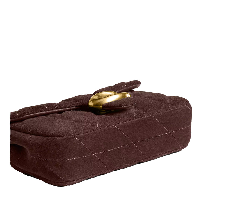Coach Women's Tabby Chain Crossbody Bag 19 With Quilting Suede/Brass/Dark Chocolate
