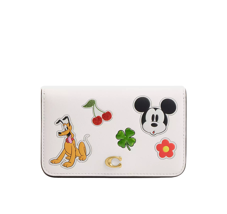 Coach Women's Disney X Coach Essential Slim Card Case With Sticker Print Brass/Chalk Multi