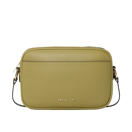 Michael Kors Women's Jet Set Large Pebbled Leather Camera Crossbody Bag Oregano/Gold