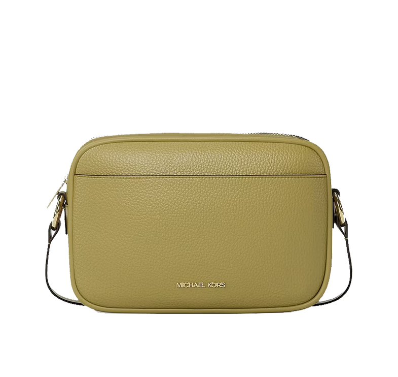 Michael Kors Women's Jet Set Large Pebbled Leather Camera Crossbody Bag Oregano/Gold