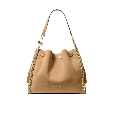Michael Kors Women's Mina Large Suede Chain Shoulder Bag Camel/Gold