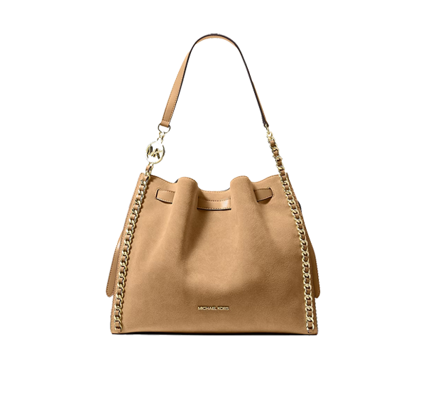 Michael Kors Women's Mina Large Suede Chain Shoulder Bag Camel/Gold
