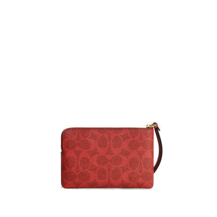 Coach Women's Corner Zip Wristlet In Signature Canvas Gold/Crimson