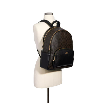 Coach Women's Large Court Backpack In Signature Canvas Gold/Brown Black