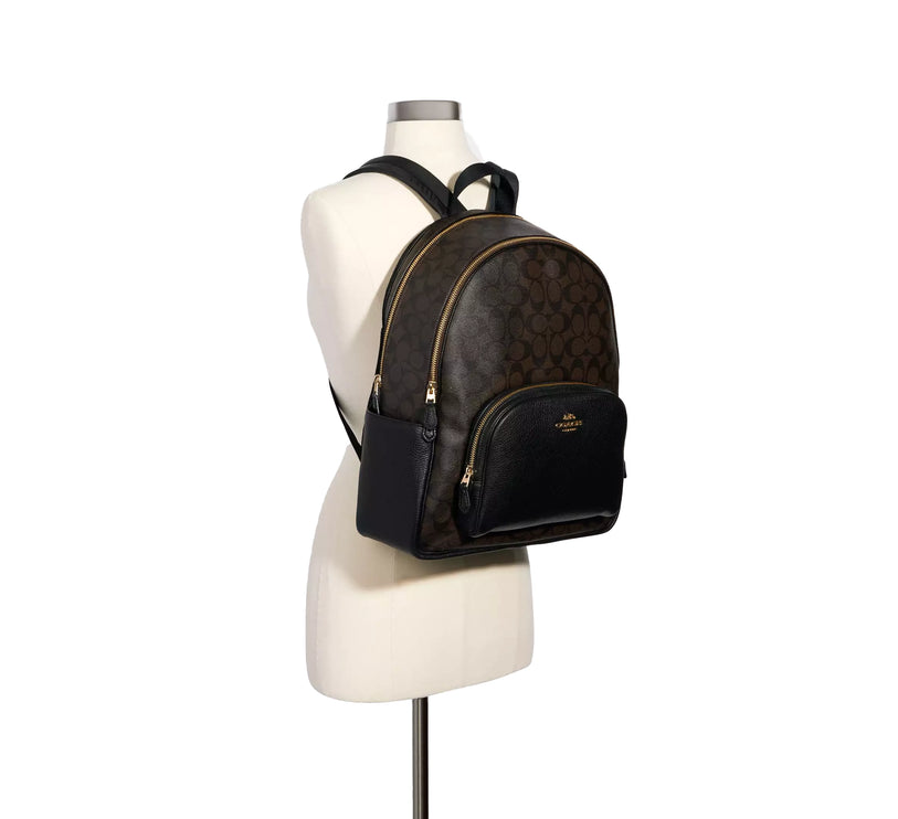 Coach Women's Large Court Backpack In Signature Canvas Gold/Brown Black