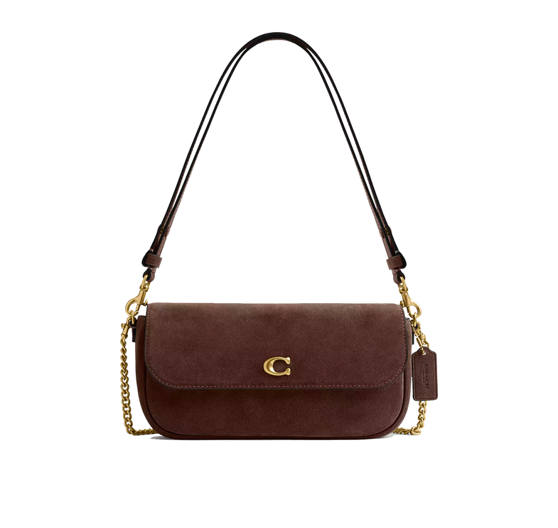 Coach Women's Brook Flap Chain Bag Suede/Brass/Dark Chocolate