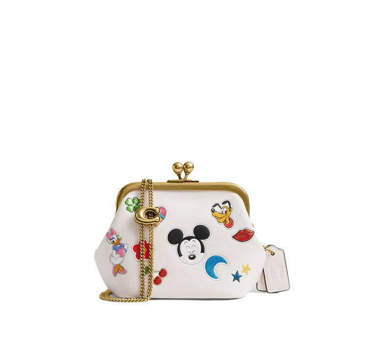 Coach Women's Disney X Coach Kisslock Frame Bag 10 With Sticker Print Brass/Chalk Multi