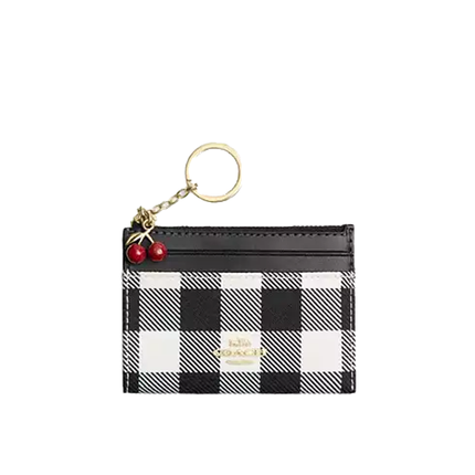 Coach Women's Mini Skinny Id Case With Gingham Print And Charm Gold/Black Multi