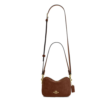 Coach Women's Mini Carey Crossbody Bag Suede/Gold/Warm Brown