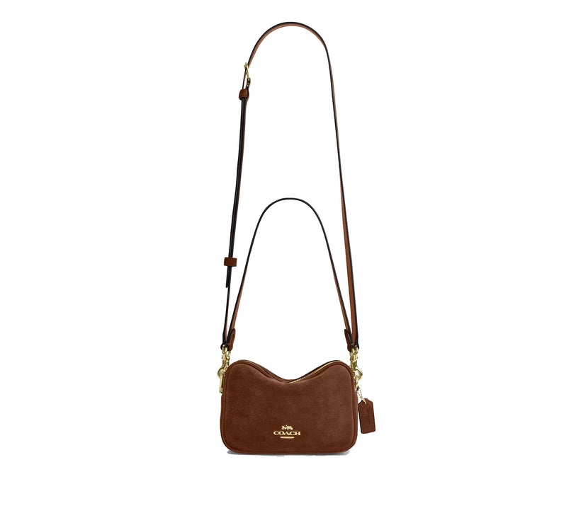 Coach Women's Mini Carey Crossbody Bag Suede/Gold/Warm Brown