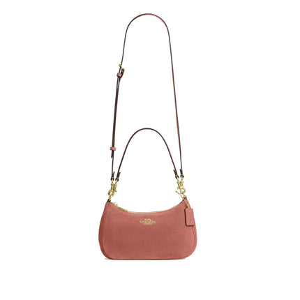 Coach Women's Teri Shoulder Bag Suede/Gold/Blush Pink