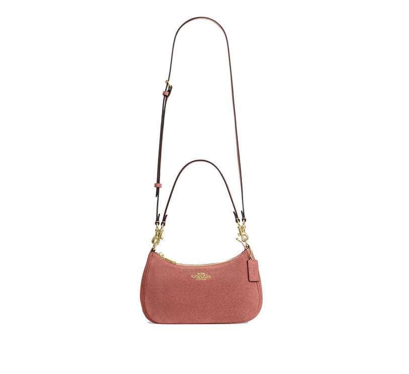 Coach Women's Teri Shoulder Bag Suede/Gold/Blush Pink
