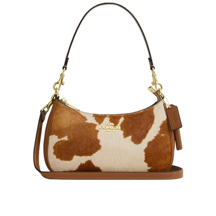 Coach Women's Teri Shoulder Bag In Haircalf With Cow Print Gold/Cow Multi
