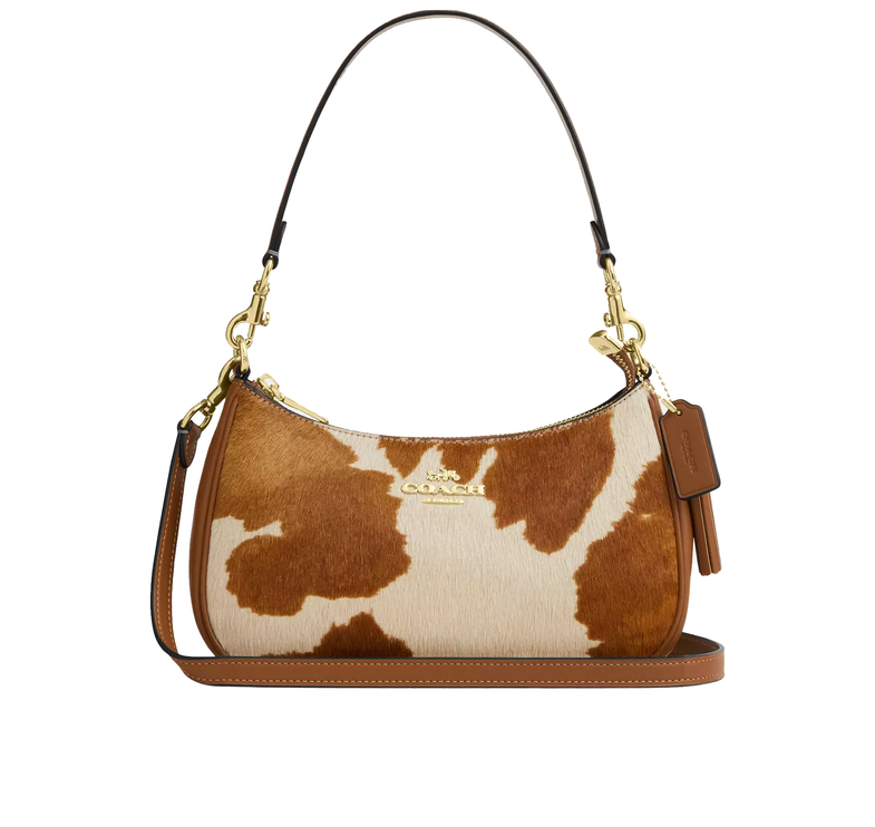 Coach Women's Teri Shoulder Bag In Haircalf With Cow Print Gold/Cow Multi