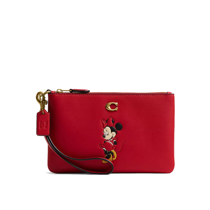 Coach Women's Disney X Coach Essential Small Wristlet With Minnie Mouse Brass/Bright Cardinal Multi