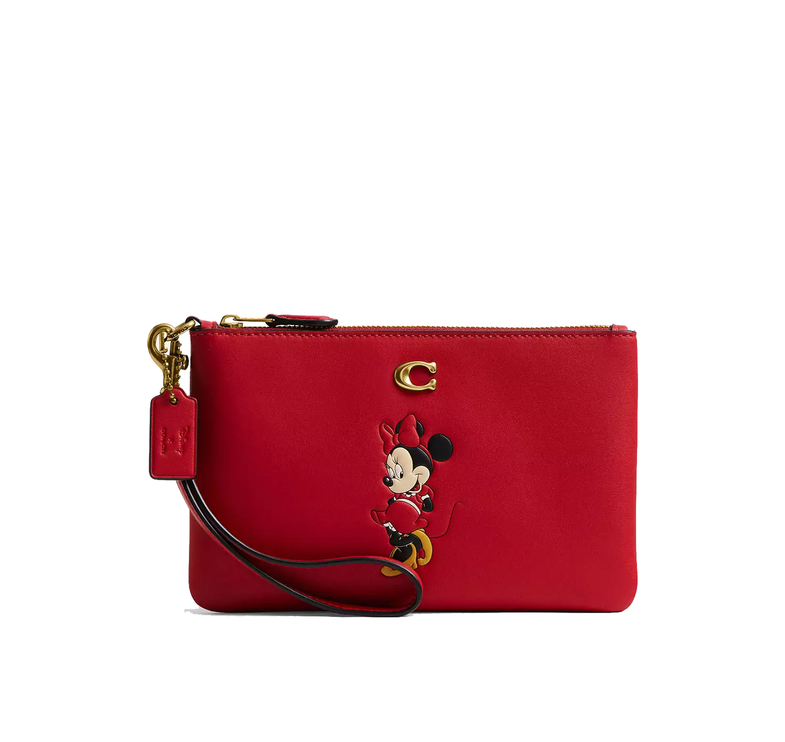 Coach Women's Disney X Coach Essential Small Wristlet With Minnie Mouse Brass/Bright Cardinal Multi