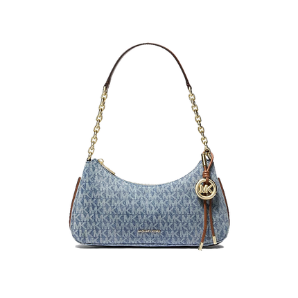 Michael Kors Women's Nolita Medium Signature Logo Print Denim Chain Pochette New Horizon/Gold