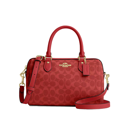 Coach Women's Rowan Satchel Bag In Signature Canvas Gold/Crimson