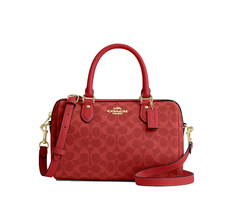 Coach Women's Rowan Satchel Bag In Signature Canvas Gold/Crimson