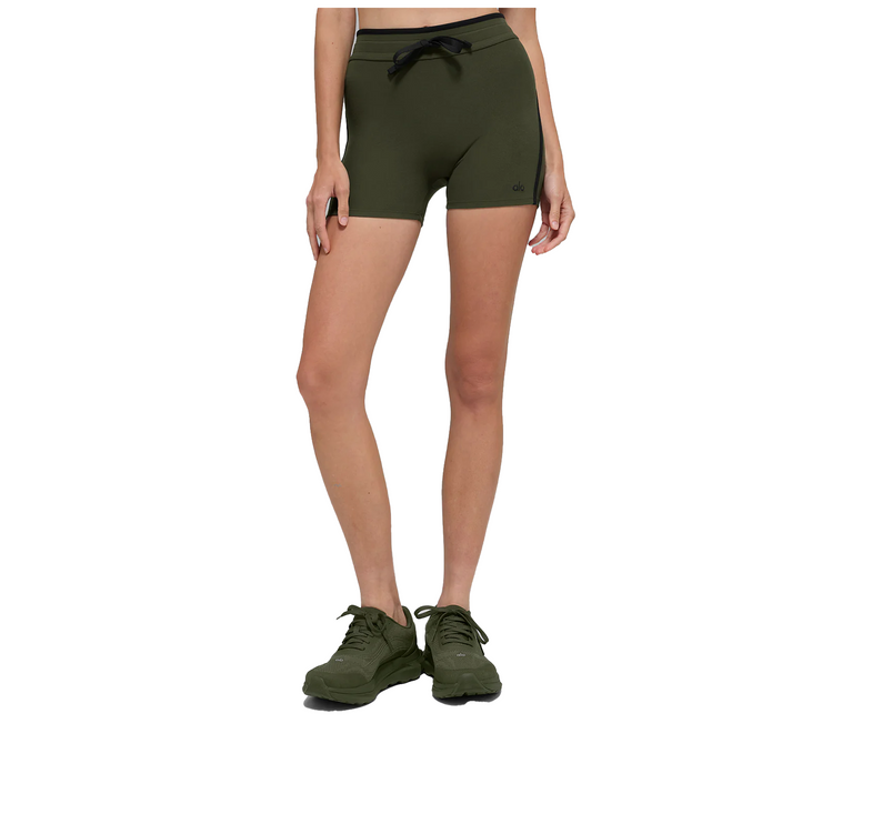 alo Women's 4" Airbrush High-Waist Race Pace Short Green Olive/Black