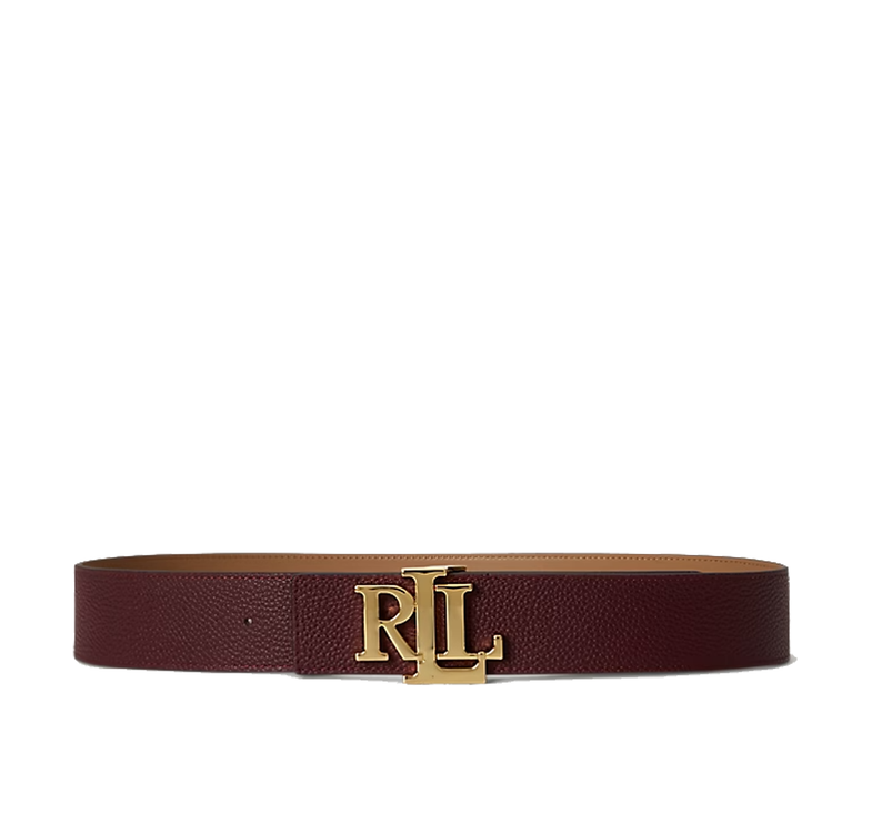 Polo Ralph Lauren Women's Logo Reversible Leather Wide Belt Dark Garnet/Camel
