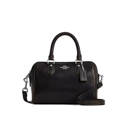 Coach Women's Mini Rowan Crossbody Bag In Loved Leather Silver/Black Brown