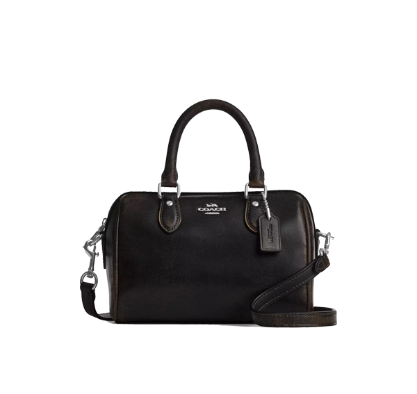 Coach Women's Mini Rowan Crossbody Bag In Loved Leather Silver/Black Brown