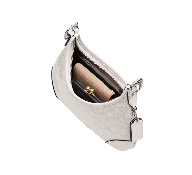 Coach Women's Hamptons Hobo Bag In Signature Jacquard Silver/Cloud Chalk