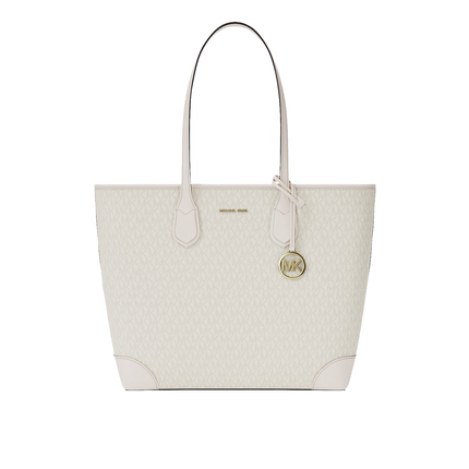 Michael Kors Women's Eva Large Signature Logo Tote Bag Light Cream Multi/Gold