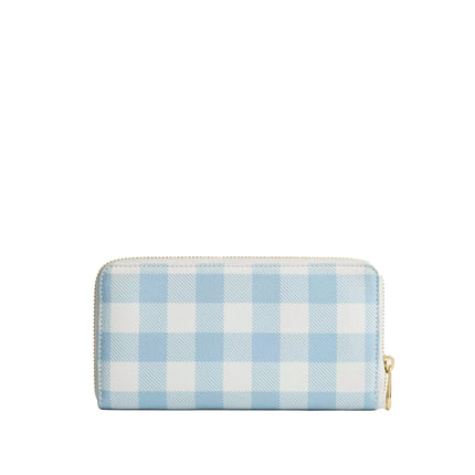 Coach Women's Long Zip Around Wallet With Gingham Print Gold/Blue Multi