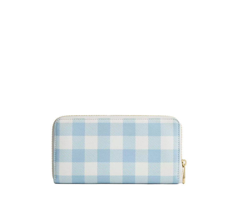Coach Women's Long Zip Around Wallet With Gingham Print Gold/Blue Multi