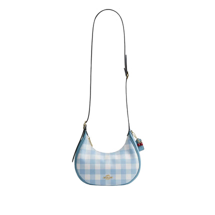 Coach Women's Emily Shoulder Bag With Gingham Print And Charm Gold/Blue Multi