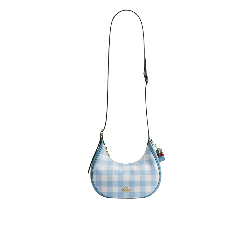 Coach Women's Emily Shoulder Bag With Gingham Print And Charm Gold/Blue Multi