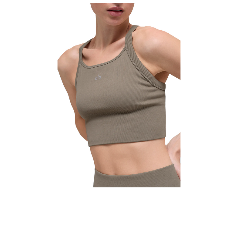 alo Women's Seamless Ribbed Favorite Bra Tank Light Cocoa