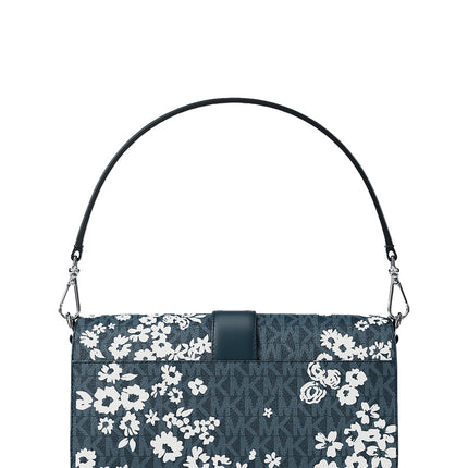 Michael Kors Women's Greenwich Medium Printed Signature Logo Convertible Shoulder Bag Admiral/Silver