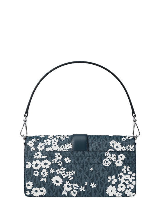 Michael Kors Women's Greenwich Medium Printed Signature Logo Convertible Shoulder Bag Admiral/Silver