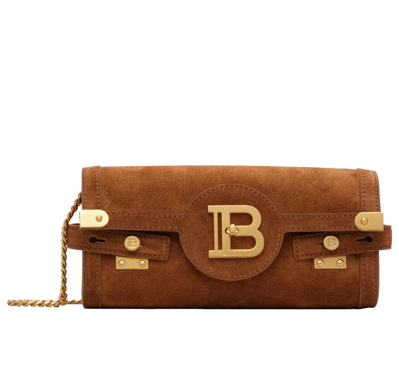 Balmain Women's B-Buzz Pouch 23-Calfskin Suede Brown