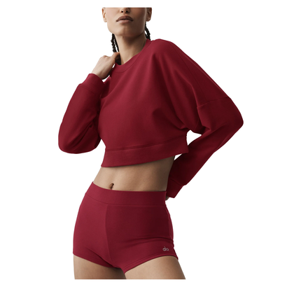 alo Women's Cropped Sway Crew Neck Pullover Summer Romance Red