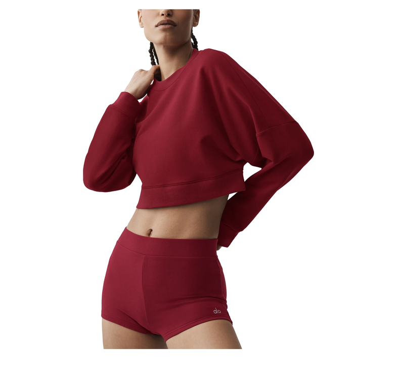 alo Women's Cropped Sway Crew Neck Pullover Summer Romance Red