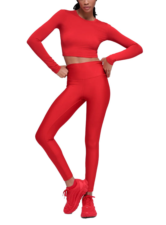 alo Women's Alosoft Crop Finesse Long Sleeve Bright Red