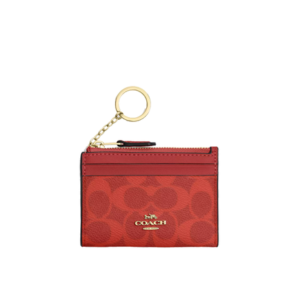 Coach Women's Mini Skinny Id Case In Signature Canvas Gold/Crimson