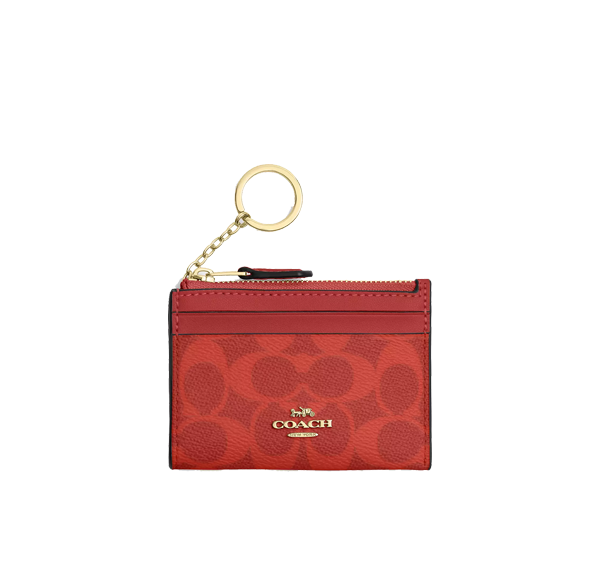 Coach Women's Mini Skinny Id Case In Signature Canvas Gold/Crimson